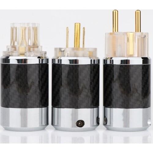 Preffair BCF4-TEG/TG Top Clear Carbon Fiber Gold Plated With gasket European standard AC Power IEC Female Plug DIY Mains Powe
