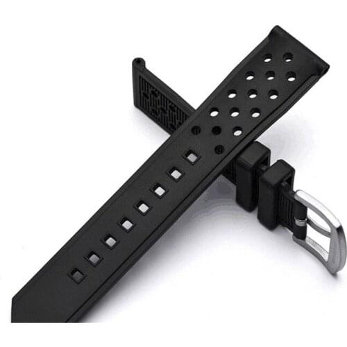 Black Nature Rubber Watch Strap Perforated Breathable Rally Watchband Waterproof Air Hole Diving Watch Bracelet 22mm
