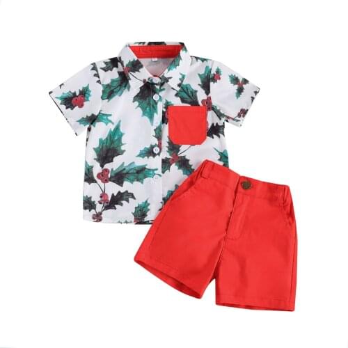 Christmas Kids Baby Boy Short Sleeve Print Shirt Tops Shorts Pant Bottom 2PCS Xmas Clothing Set 1-6Years