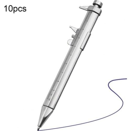 10Pcs 1.0mm Creative Metal Nib Ball Point Pen with Caliper Plastic Kids Stationery Rollerball Pen Easy to Carry for Classroom