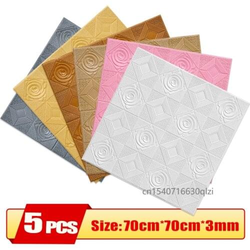 5Pcs 3D Self-adhesive Wall Sticker Wall Panel Ceiling Rose Pattern Waterproof Moisture-proof Foam Wallpaper Living Room Decor