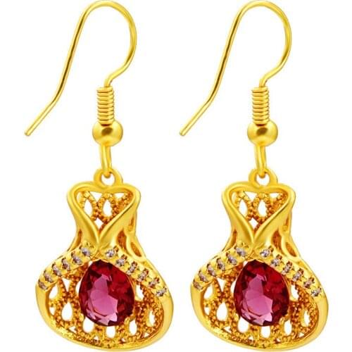 22K Yellow Gold Natural Ruby Drop Earring for Women Jewelry