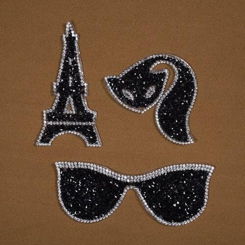Rhinestone Diy Bling Flatback Tower Fox Glasses Black and Silver Hot-fix Hat Bags Costumes Chiffon Diamond Decoration crystal G
