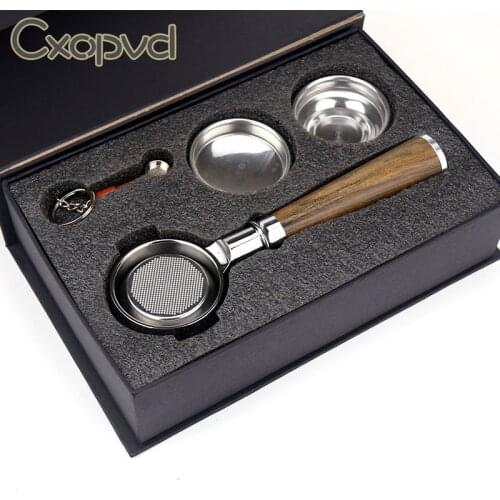 58MM Stainless Steel Double Ear Coffee Machine Handle Bottomless Filter Portafilter Universal Wooden E61 Espresso Coffee Tools