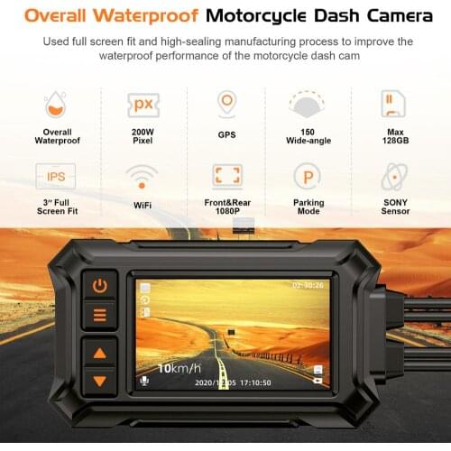 Blueskysea A12 WIFI Motorcycle Dash Cam Dual HD 1080P DVR Dashcam Waterproof GPS camara 150 Wide-angle G-Sensor Loop Recording