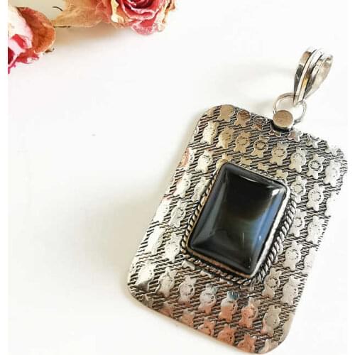 Vintage Hand Jewelry Copper Inlaid Natural Stone Agates Big Rectangle Pendants TBP764