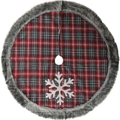 Christmas Tree Skirt Large Snowflakes Checked Christmas Tree Skirt Xmas Tree Ornaments With Thick Faux Fur Ege For Festival