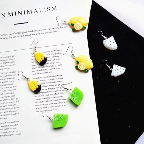 Funny Harajuku Cartoon earrings Resin Lovely Fruit Lemon pitaya Drop Earrings for women girls Kiwi fruit earrings