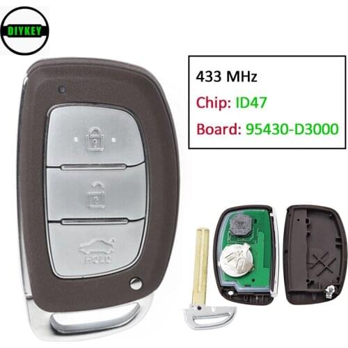 DIYKEY Replacement Smart Remote Car Key Fob 3 Buttons 433.92MHz ID47 for Hyundai Tucson 2016 2017 P/N: 95430-D3000