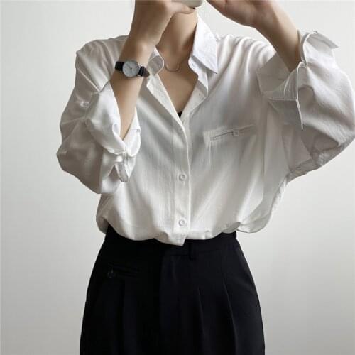 LMQ NEW White Blouse Women Long Sleeve Oversized Formal Shirt Autumn Lapel Ladies Streetwear Shirt Japanese Casual Tops