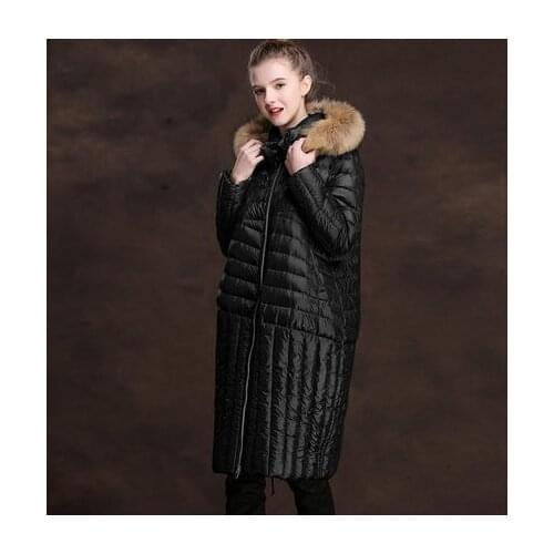 Hot Sale Womens Winter Down Thickening Jacket Long Coat For Women natural raccoon Fur Parkas High Quality LX1022