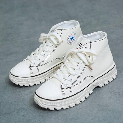Women Breathable Sneakers increased Platform Shoes Casual Footwear Sneaker Canvas White Shoes Womens Vulcanize Shoes W31-26