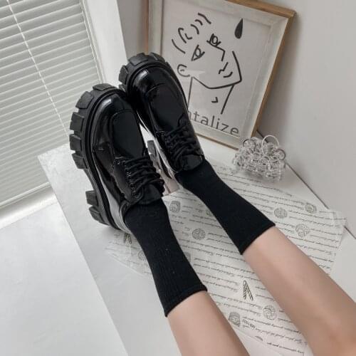 New Spring and Autumn Women Shoes Leather Lace-up Platform Mujer Bombas British Style Classic Shallow High Heel Thick Sole Shoes