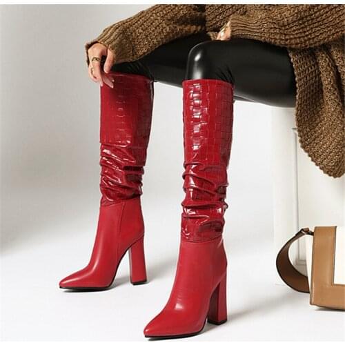 Red Sexy Over The Knee Boots Women Boots Pointed Toe Stiletto Long Boots High Heel Fashion Boots Lady Winter 34-43