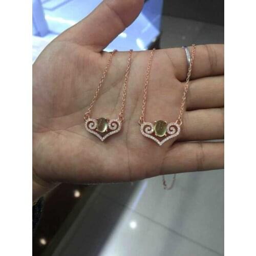 Natural green prehnite stone Necklace natural gemstone Pendant Necklace S925 silver women Fashion Elegant heart Clouds Jewelry