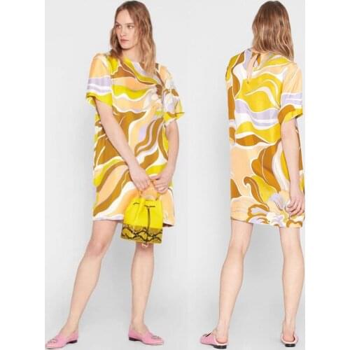 New Fashion Printed Short Sleeve Colour-impact Elastic Knitted Slim Dress for Women