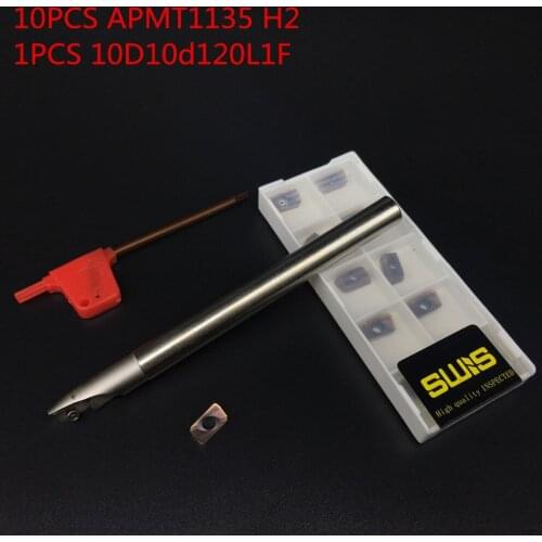 10PCS APMT1135 H2 + 1PCS 10mm BAP300R C10-10-120L-1F Milling cutter holder face mill Roughing Working P M K