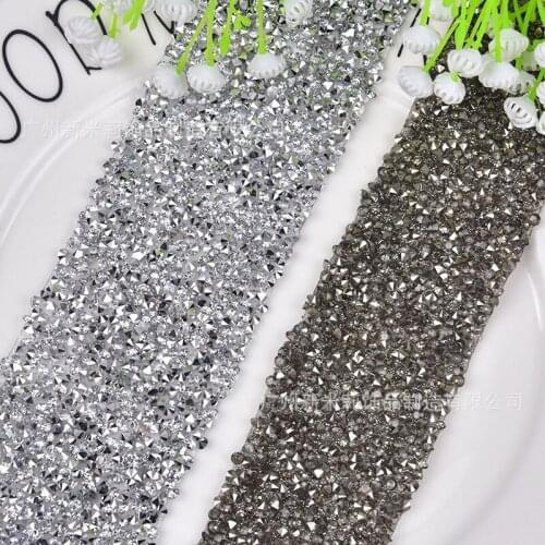2yards Beaded Rhinestons Trim Iron On Diamond Crystal Ribbon Wrap Dress Trim Sewing Accessories DIY Wedding Shoe Bag Decoration