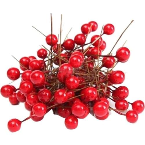 200pcs Artificial Foam Vivid Red Holly Berries Home Garland Christmas Decoration Floral Bouquet Fruit Berry Christmas decora