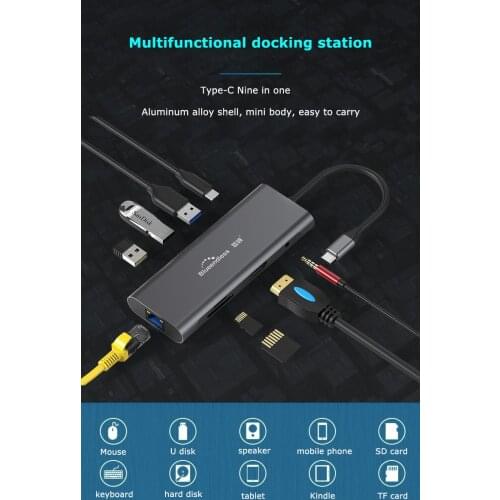 9-in-1 Type-C Docking Station Multi USB 3.0 4K HD 100W Fast Charger For MacBook/Laptop/Smartphone