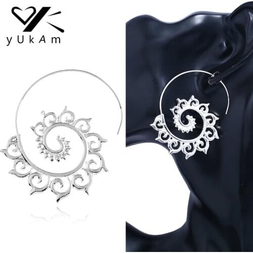 YUKAM Big Exaggerated Silver Color Spiral Creole Earrings Whirlpool Gear Earrings Hoop Swirl Earrings for Women Ear Accessories