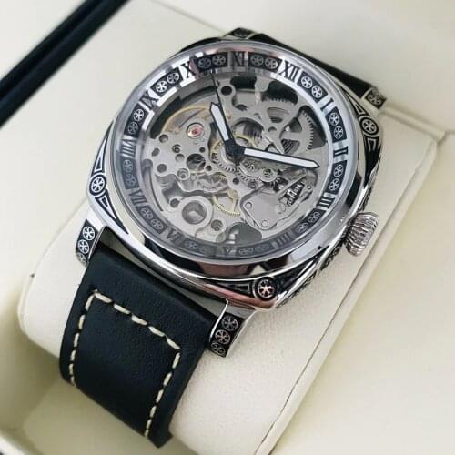 Punk Skeleton Automatic Watches Men Top Brand Sports Mechanical Watch Homage Vintage Carved Wristwatches Luminous Sapphire 1646