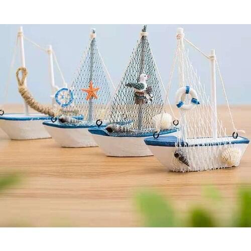 Wood Sailboat Model Home Decor Handcraft Mediterranean Shells Starfishes Seabird Art Crafts Office Desktop Decoration Ornament