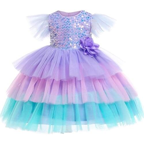 Cake Princess Dress Cute Sweet Sequin Flower Kids Dresses for Girls Ruffle Sleeve Leisure Life Christmas Dress Girl Costume