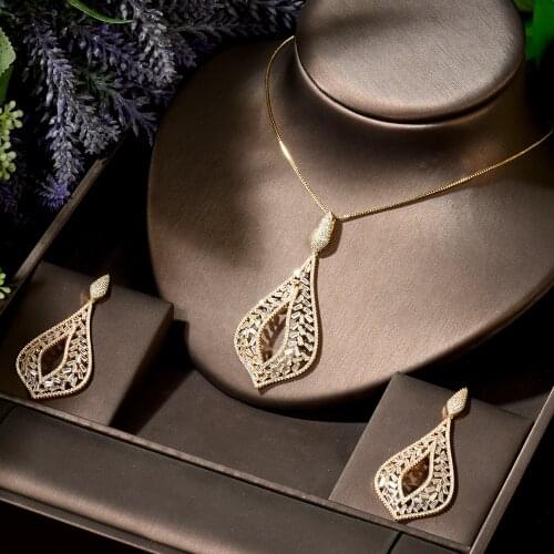 HIBRIDE Gorgeous Women Wedding 2PCS CZ Necklace And Earrings Set High Quality Bridal Jewelry juego de joyas para mujer N-1888
