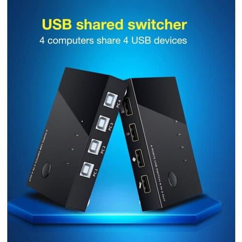 USB 2.0 Sharing Switch 4 Port USB Peripheral Switcher Adapter Box Hub 4 PCs Share 1 USB Device For Printer Scanner