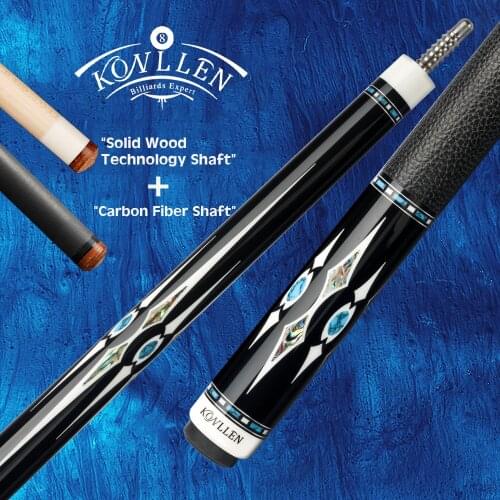 Konllen Carbon Pool Cue Carbon Fiber Shaft/Maple Sold Wood Shaft Blue Turquoise Abalone Shell Inlay Handmad Carbon Cue Kit Stick