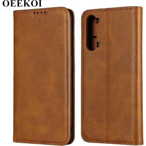 OEEKOI Calf Stripe Magnetic Snap Wallet Leather Case for OPPO Reno3