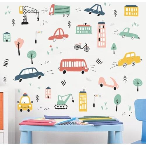 Cartoon Car Building Basketball Court Wallpaper Bedroom Porch Commercial Landscaping Decorative Wall Stickers Self-Adhesive