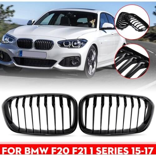 NEW 1 Pair Car Front Bumper Kidney Grilles Gloss Black 1 Slat For BMW F20 F21 LCI 5D 3D 1-Series 120i 2015-2017 Racing Grille