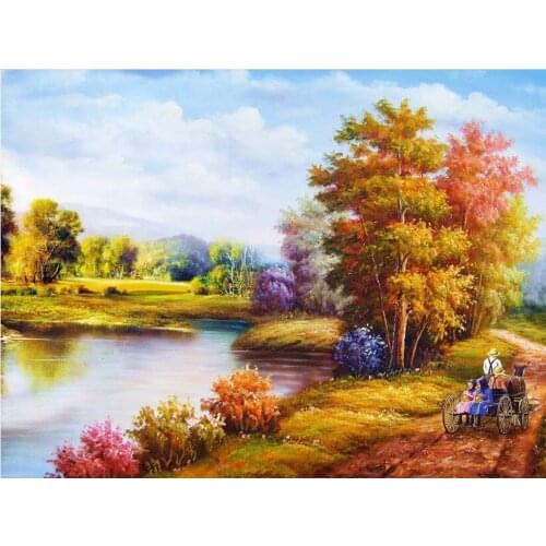 New Embroidery Autumn Forest tree Scenery Carriage Needlework 14CT Canvas Unprinted DIY Cross Stitch Kits Handmade Art Decor
