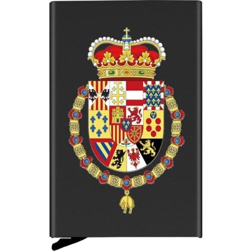 Personalized Metal Men Women Credit Card Holder High Quality Reino de España Emblem Travel ID Cardholder Case Rfid Wallet
