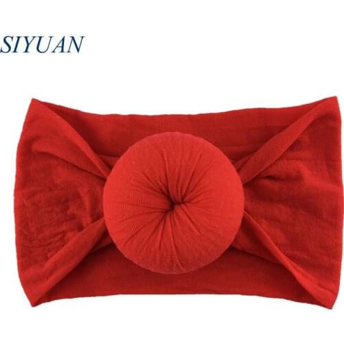 30pcs/lot Wide Soft Nylon Elastic Headband with Donut Knot Pure Color Headwear Kids Fashion Ear Turban for Christmas HB112