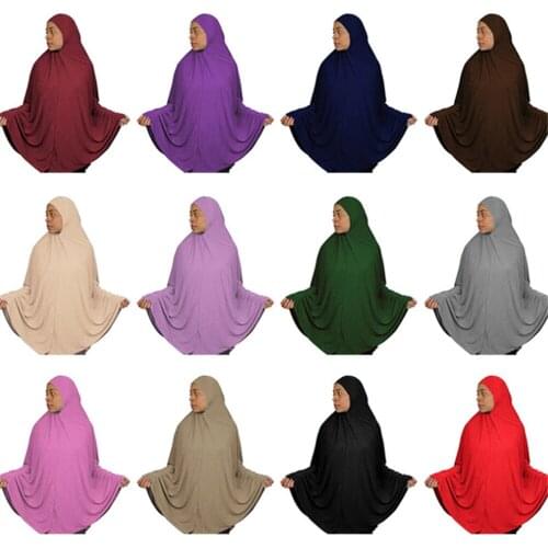 Ramadan Muslim Islamic Woman Long Khimar Hijab Solid Soft Prayer Hijab Elegant Modest Prayer Garment