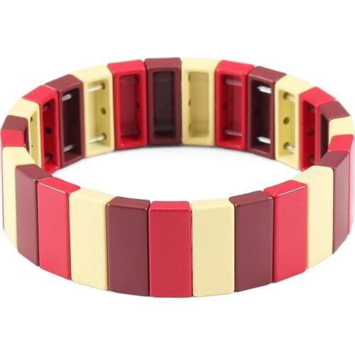 Retro Stackable Tile Enamel Strechy Bracelet Women Bohemian Style Multicolor Elastic Bracelet Jewelry Bestfriend Gift for Her