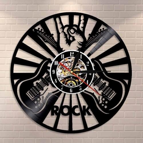 Rock Hand Sign Vinyl Record Clock Rock Wall Art Wall Clock Music Room Wall Decor Music Lover Guitar Players Gift Guitar Ornament