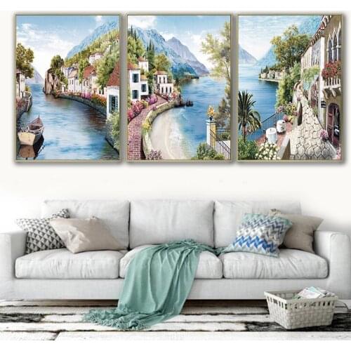 Mediterranean style decorative painting art landscape wall painting posters for living room nordic printing on canvas