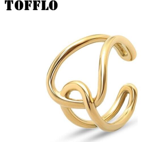 TOFFLO Stainless Steel Jewelry Geometric Chain Twist Ring Knot Fashion Ring For Female BSA130