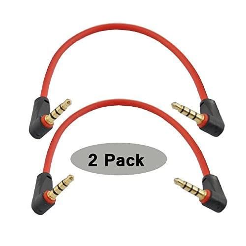 2Pack 6 inch 3-Pole 3.5mm Male Right Angle to 3.5mm Male Right Angle Stereo Audio Cable Headset Extension Cable