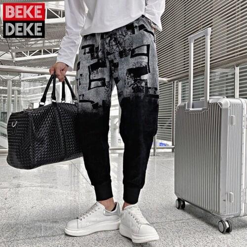 Street Men Hip Hop Loose Harem Pants Spring Autumn Casual Slim Print Pencil Pants Outdoor Pockets Elastic Waist Sweatpants