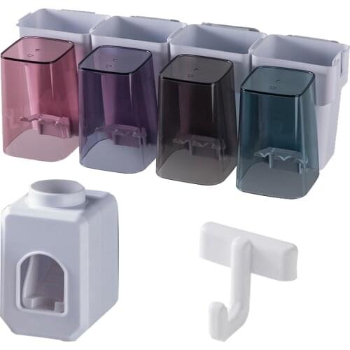 No Drilling Storage Rack Multifunction Toothbrush Holder Cups, Automatic Toothpaste Dispenser Squeezer Bathroom Accessories Sets