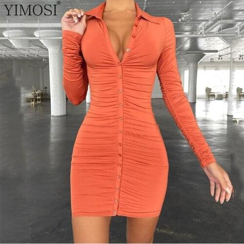 2021 Spring Autumn Casual Women Vintage Bodycon Dress Ladies Single Breasted Y2K Ruched Sexy Dress