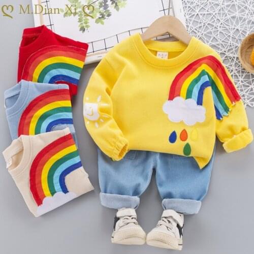 2PCS Boys Outfits Baby Boys Clothes for Kids Clothing Toddler Child Embroidered Rainbow Print Casual Sports Children Kid Suits