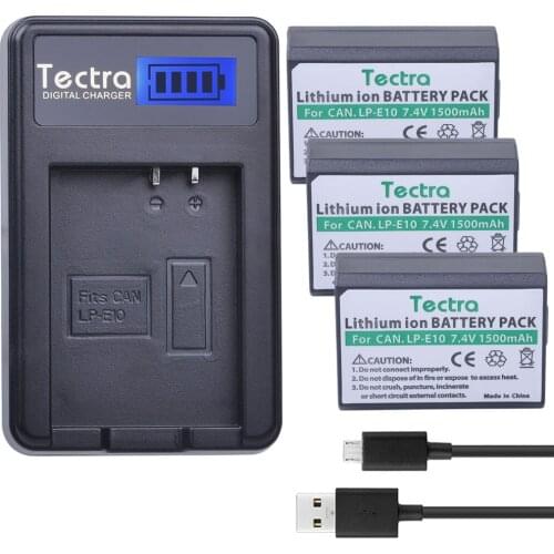 Tectra 3Pcs LP-E10 LPE10 LP E10 Bateria + LCD USB Charger for Canon EOS Rebel T3 T5 T6 Kiss X50 Kiss X70 EOS 1100D EOS 1200D