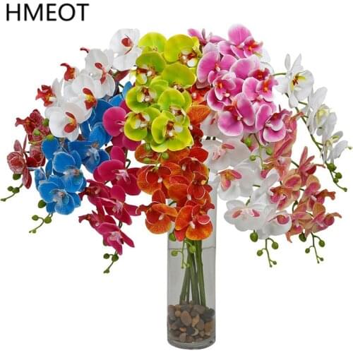 9 Head 98CM 3D Phalaenopsis Artificial Flower Orchid Fake Flower Plants Potted DIY Party Wedding Flower Arrangement Home Decor