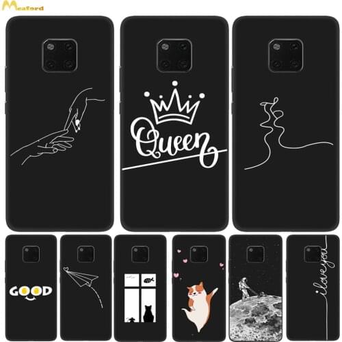 Mate20Pro Black Silicone Cover For Coque Huawei Mate 20 Pro Phones Cases Soft TPU Painted Queen Husky Ghost Deer Pattern Fundas